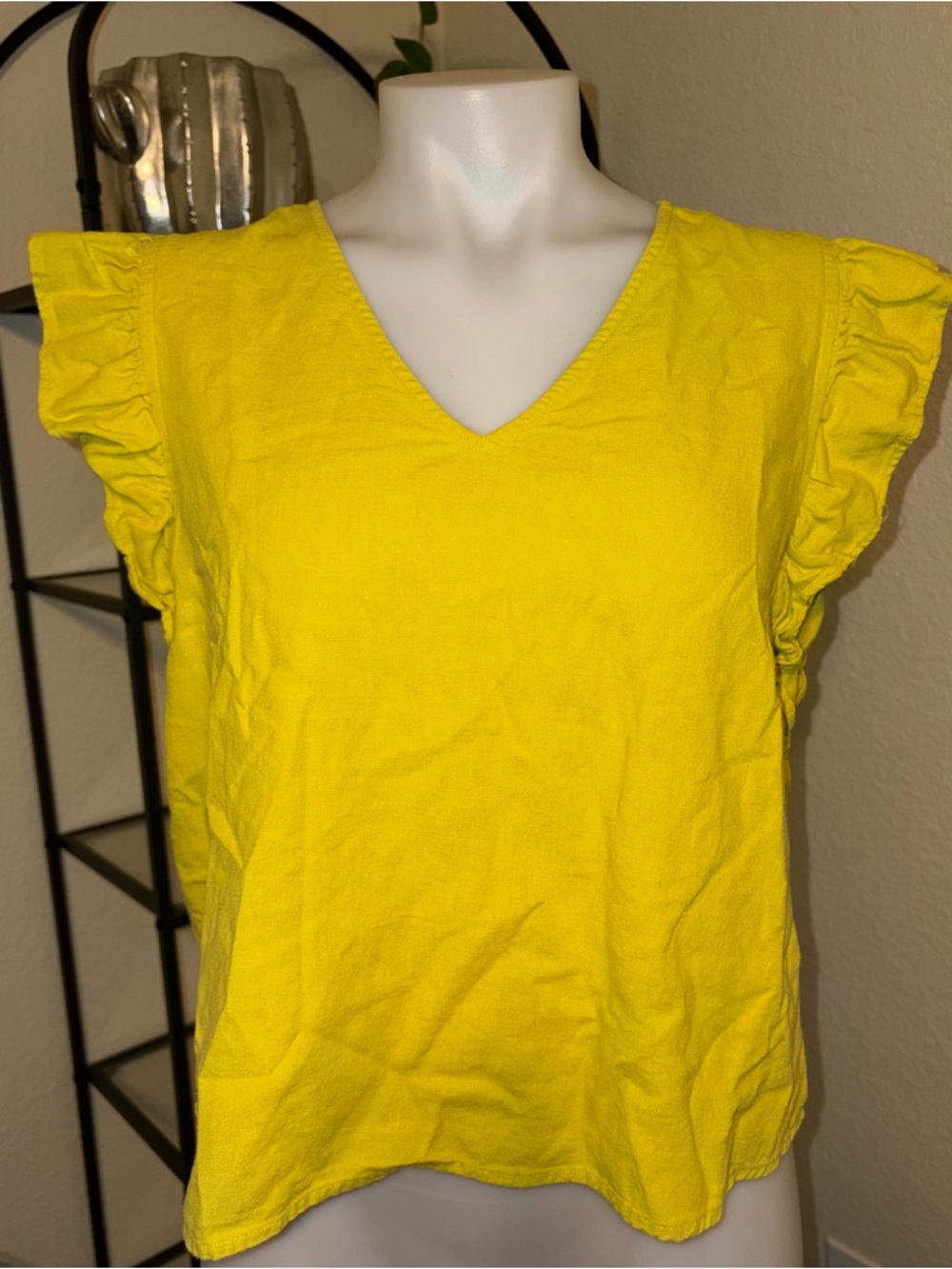 Marc New York Bright Yellow V-Neck Ruffle Sleeve Top